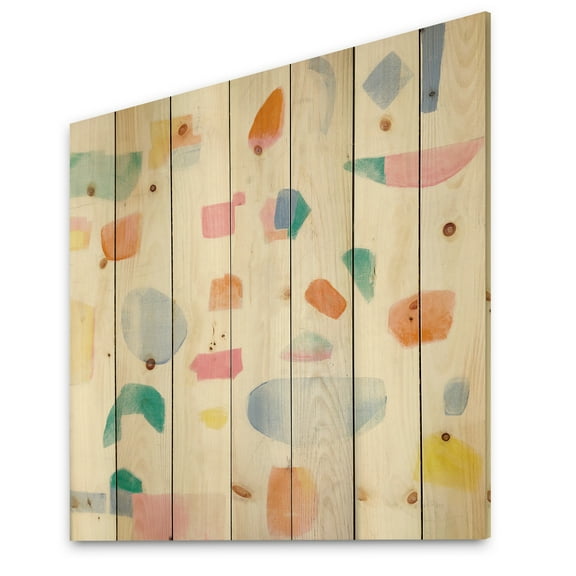 Designart 'Joy Geometric Simple' Mid-Century Modern Print on Natural Pine Wood