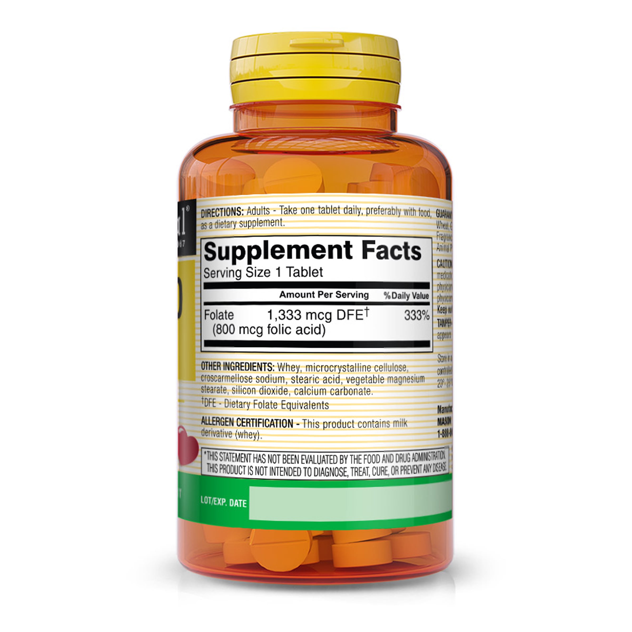 (5 pack) Mason Natural Folic Acid 800 mcg - Helps Nervous System Function, Daily Supplement for Health, Mood and Prenatal Care, For Women of Childbearing Age,100 Tablets