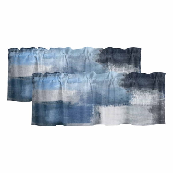 Navy Blue Ombre Valances for Windows, Decorative Rod Pocket Window Valance Curtains, Modern Oil Painting Geometric Short Curtain Drapes for Kitchen/Bathroom/Living Room, 2 Panels, 42" W x 12" L