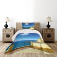 thumbnail image 4 of Ambesonne Italian Quilted Bedspread Set 2 Pcs, Ligury Camogli Building, Twin Size, Blue White and Yellow, 4 of 5