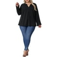 thumbnail image 2 of Agnes Orinda Women's Plus Size Chiffon Top V Neck Rolled Up Long Sleeve Pleated Back Shirts Casual Blouses Tops 4X Black, 2 of 6