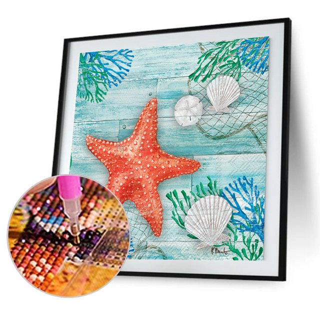 Cuadros Decorativos Kit de pintura de diamante 5D, estrella de mar, taladro cuadrado completo, diamantes de imitación, arte de pared DIY Tmvgtek embutido en tela