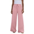 thumbnail image 5 of VEKDONE Women Casual Wide Leg Pants Elastic Waist Drawstring Palazzo Pants Summer Loose Fit Flowy Straight Trousers with Pockets Pink S, 5 of 9