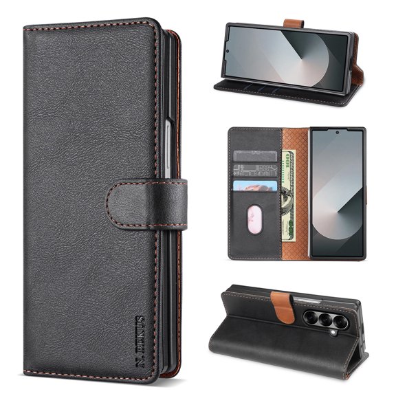 for Samsung Galaxy Z Fold 7 Wallet case with RFID Blocking Credit Card Holder,Flip Book Kickstand PU Leather Magnetic Closure Protective Cover Women Men for Samsung Galaxy Z Fold 7 Phone Case,Black