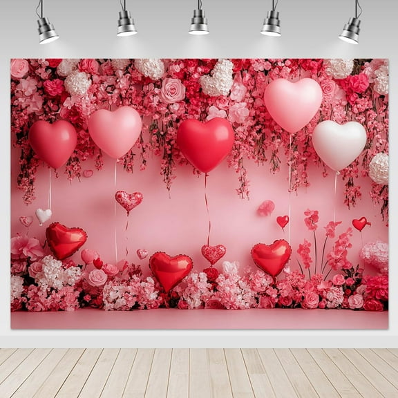 Valentines Day Backdrop Pink Heart Balloon Sweet Valentines Day Party Photography Background Romantic Love Wedding Anniversary Party Decorations Banner Supplies Photo Booth Props