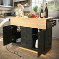 thumbnail image 3 of Glavbiku 55.7" Kitchen Island Cart on Wheel with 2 Drop Leaf,Power Outlet,3 Drawer for Kitchen Black, 3 of 19