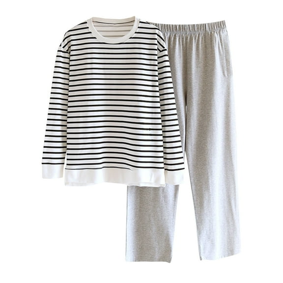 Tnhcen Women's Cotton Stripe Long Sleeve Pajama Sets 2 Piece Comfy Lounge Sleepwear Set Homewear with Pockets M-2XL