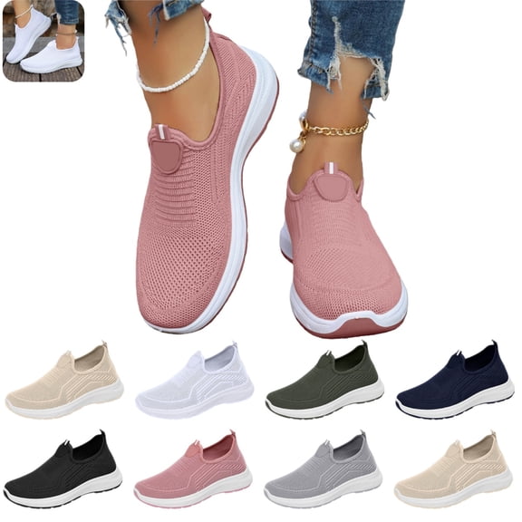 gzxflxpge Orthopedic shoes for women Slip On Walking Shoes New Casual Knit Sneakers Breathable Sneakers Pink 8(CN-40)