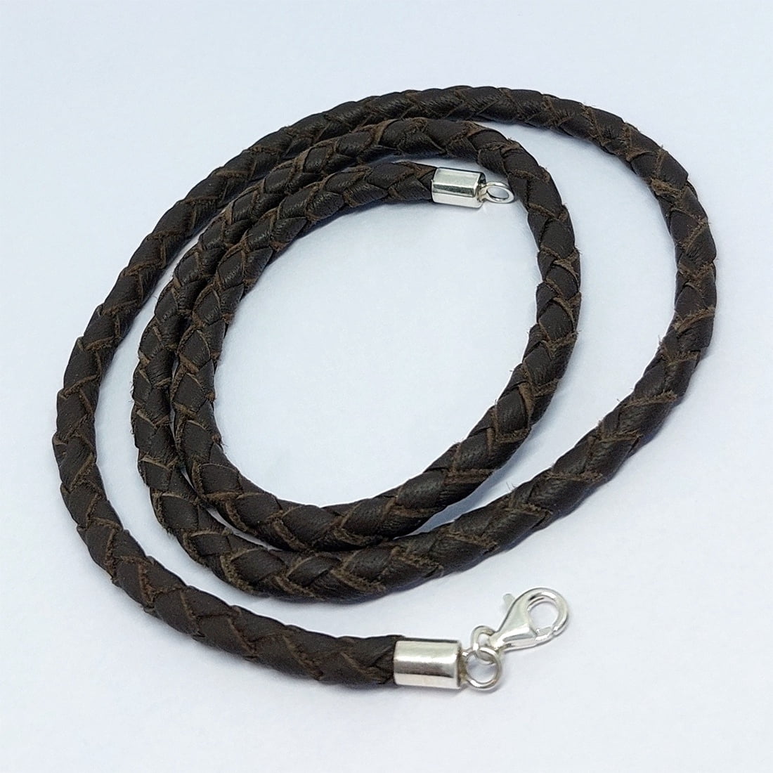 Tibetan Silver Leather Cord Necklace with 925 Sterling Silver Lobster Clasp Handmade Unisex Jewelry
