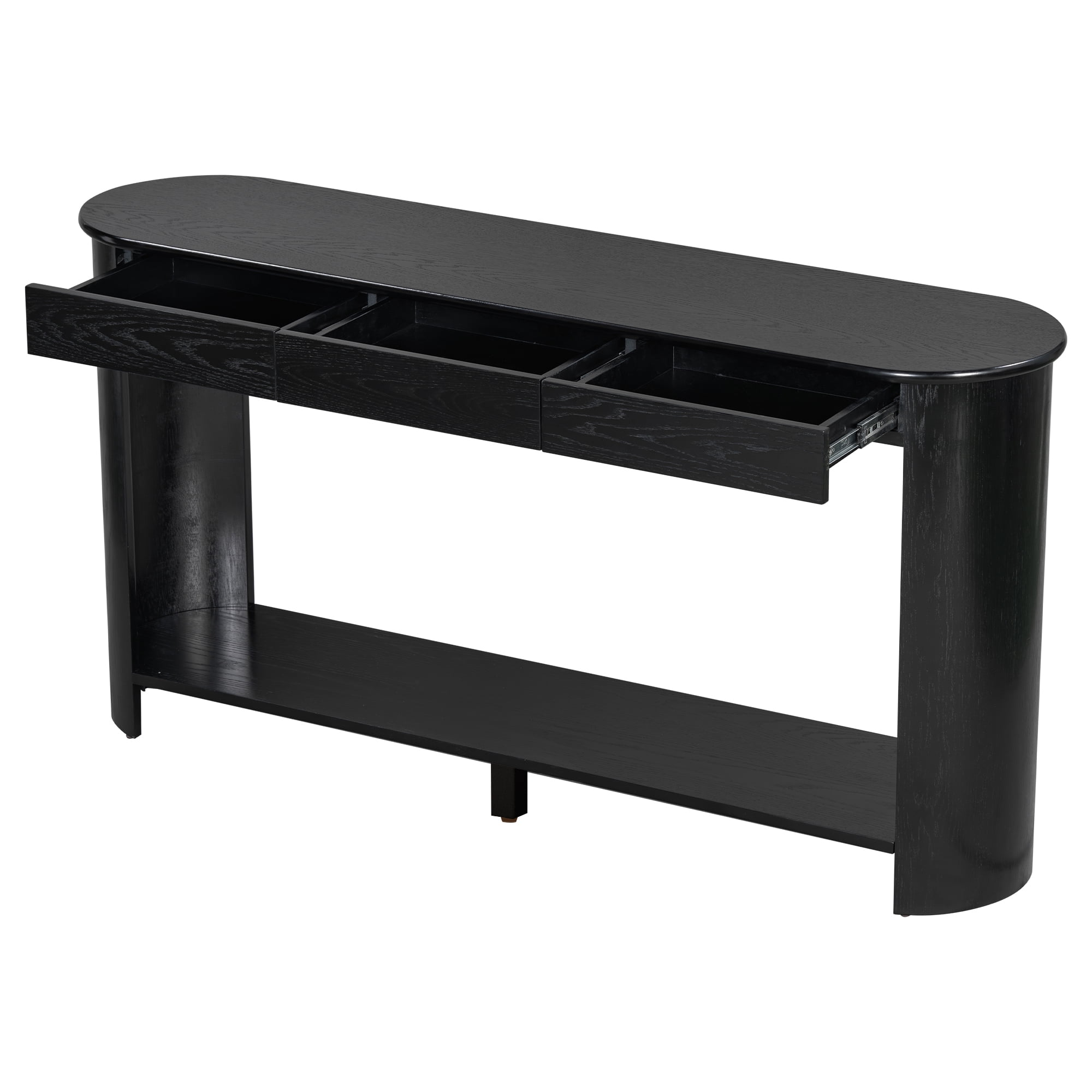 Euroco 59.8" Long Console Table with 3 Drawers, Solid Wood Sofa Table Entryway Table with Bottom Shelf for Living Room,Hallway,Entryway, Foyer,Black