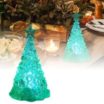 Color Changing LED Christmas Tree Night Light - 8 Inch Lighted Tabletop Decor with Glitter Acrylic Figurine, Battery Operated Mini Xmas Tree for Home, Bedroom, Holiday Party Decorations