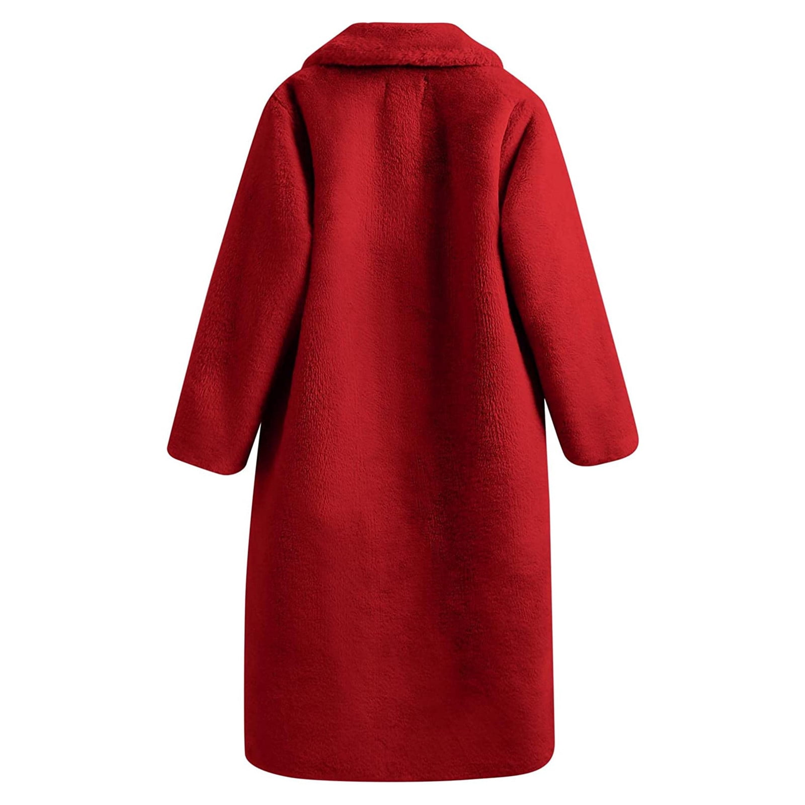 BiZtdJrK Daily Sales Womens Faux Fur Coat Winter Warm Thickened Trench Coats Plush Open Front Fleece Cardigan Jackets Solid Color Long Overcoat Red L