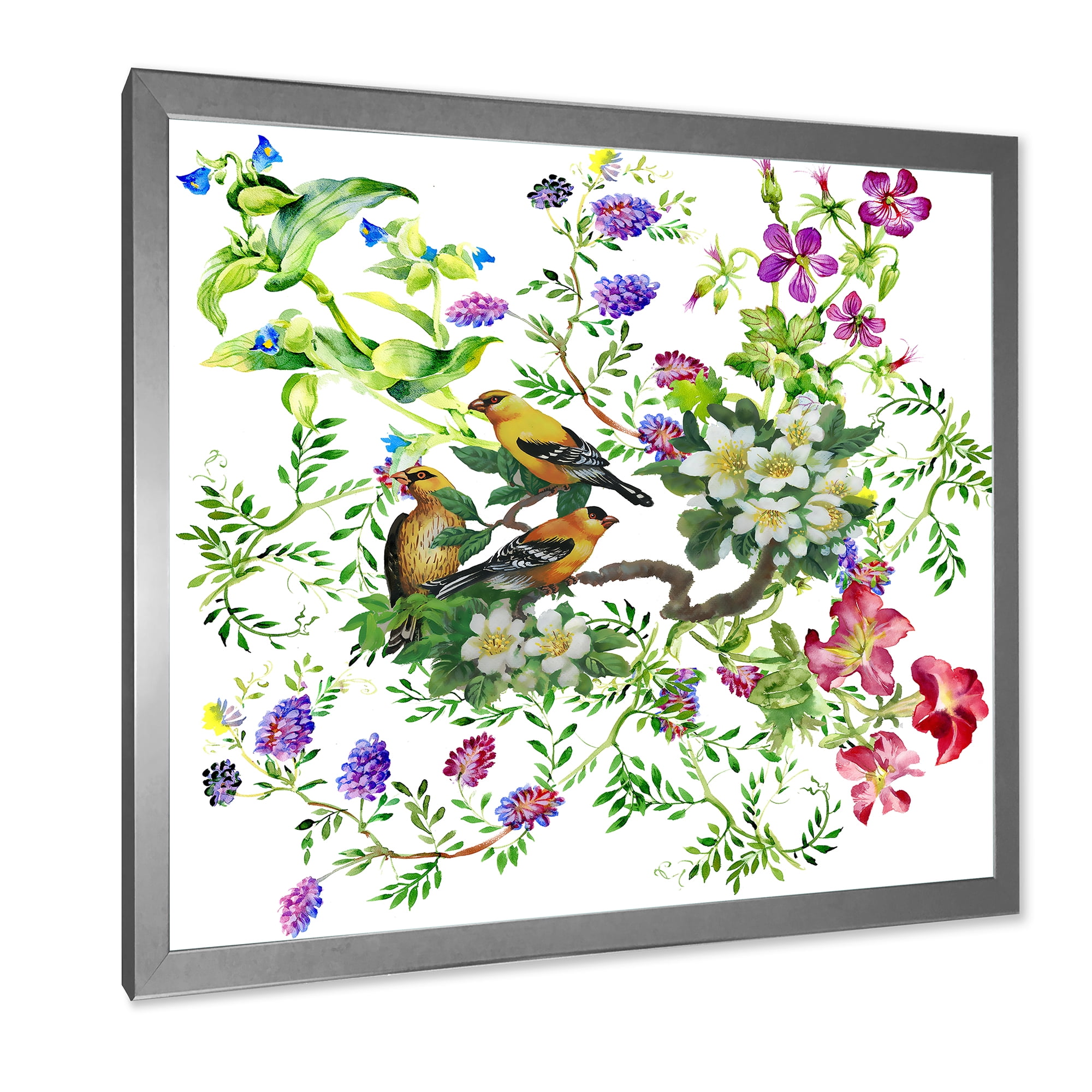 Designart 'Tropical Birds Sitting On Blooming Tree' Traditional Framed Art Print