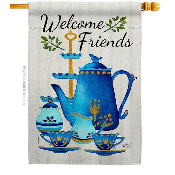 Angeleno Heritage H137516-BO Friends Tea Beverages Coffee 28 x 40 in. Double-Sided Decorative Vertical House Flags for Decoration Banner Garden Yard Gift