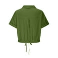 thumbnail image 5 of zaveiop Women's Linen Shirts Y2k Short Sleeve Button Blouses Cinched-Hem Collared Crop Top Tunics (Z-Army Green, 5XL), 5 of 6