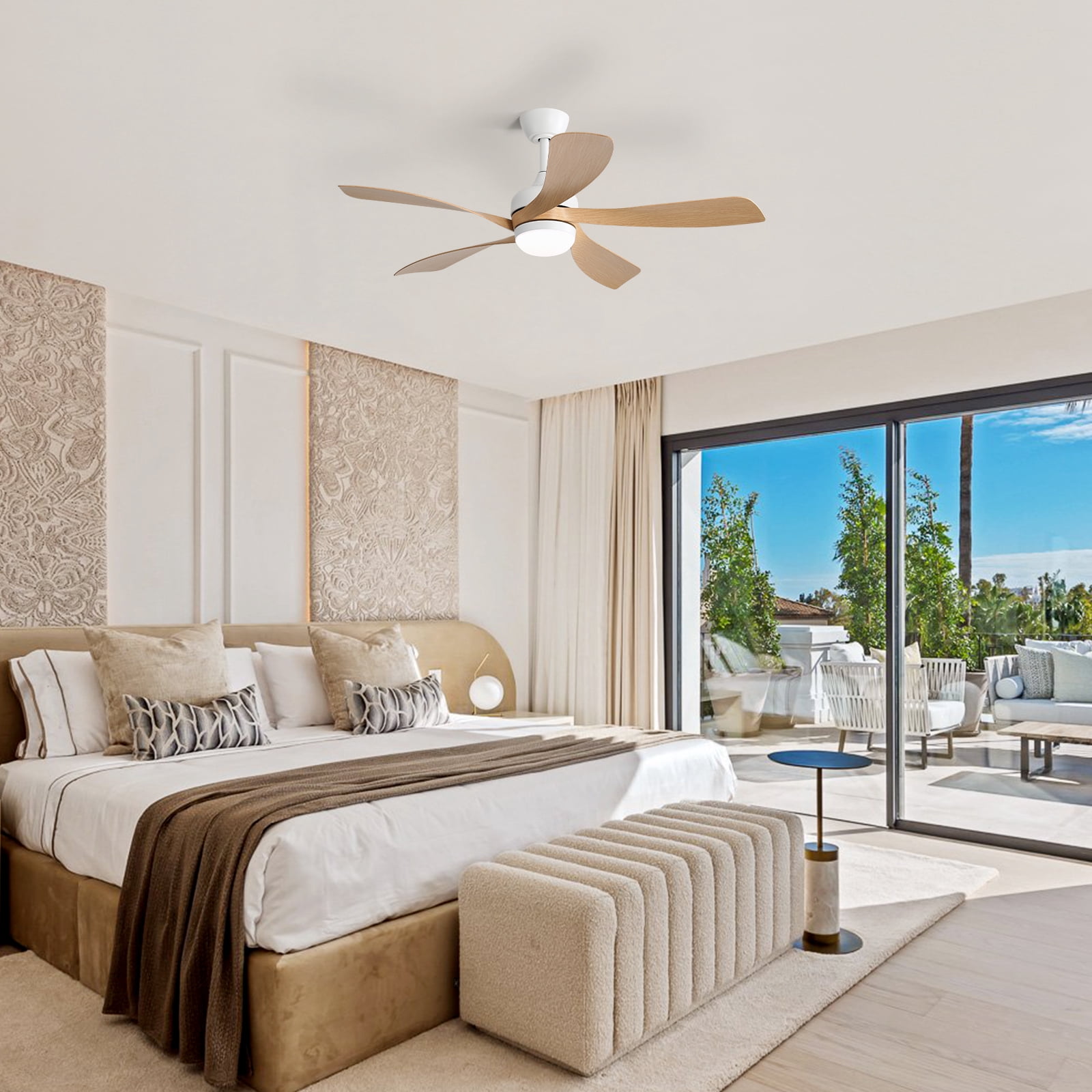 Ceiling Fan 45 Inch with Light and Remote Control, Indoor Smart Ceiling Fan and LED Light Fixture with Reversible DC Motor for Living Room Bedroom, White