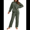 thumbnail image 3 of Pijama de 2 Piezas para Mujer, Conjunto de Ropa de Estar por Casa, Suéter de Punto, Cuello Redondo, Larga, Conjuntos Peludos Verde XL, 3 of 8
