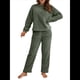 thumbnail image 3 of Pijama de 2 Piezas para Mujer, Conjunto de Ropa de Estar por Casa, Suéter de Punto, Cuello Redondo, Larga, Conjuntos Peludos Verde XL, 3 of 8