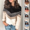 thumbnail image 2 of comerut Long Sleeve Knitted Sweater Loose Fit Knitwear Stripes Patchwork Warm Sweater Jumper Ladies Clothing, 2 of 8