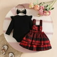 thumbnail image 6 of SYMOID 100% Cotton Kids Girl 3-Piece Outfit: Long-Sleeve Onesie+Plaid Skirt+Bow, Black, Newborn-2T,Size 9 Months, 6 of 9