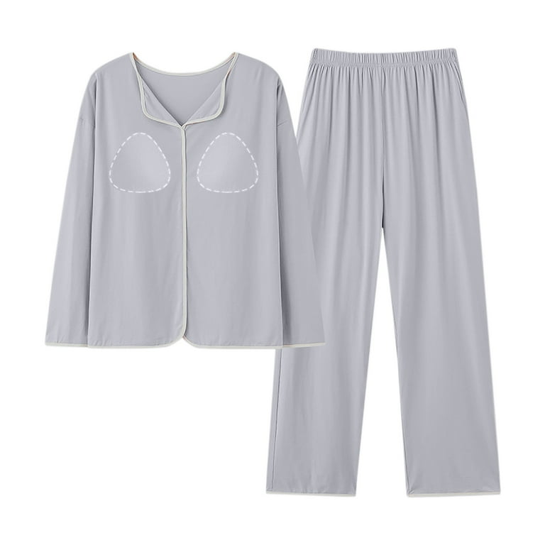 Womens Sleepwear with Built in Bra 2 Piece Pajama Set Long Sleeve