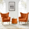 thumbnail image 4 of Velvet Accent Chairs Set of 2 Wingback Lounge Armchairs Sofa Upholstered Tufted Golden Leg Home Bedroom Orange, 4 of 8