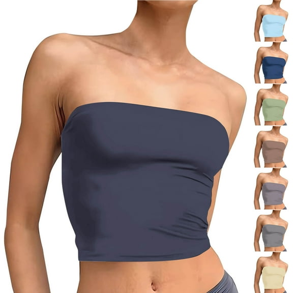 Fanxing Navy Tube Tops for Women S Going Out Crop Sleeveless Tank Bandeau Strapless Casual Shirts (Women's Petite XS-XL)