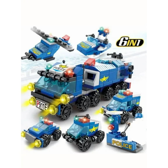 147PCS 6 IN 1 City Police Series Car Model Small Particle Building Blocks Assembling Children Bricks Puzzle Toys Gift