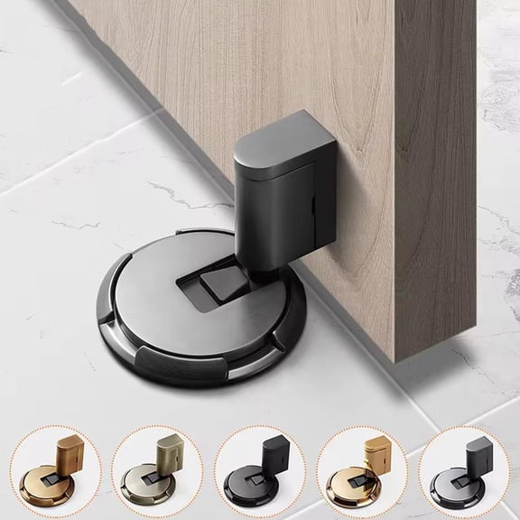 Mechanical Door Stop with Instant Locking, Adjustable Height Zinc Alloy Door Stopper, No Drill Adhesive or Screw Mount for Home Safety