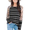 thumbnail image 1 of Camiseta holgada Apalfuy con cuello redondo y estampado de rayas de manga larga para mujer negro S, 1 of 7