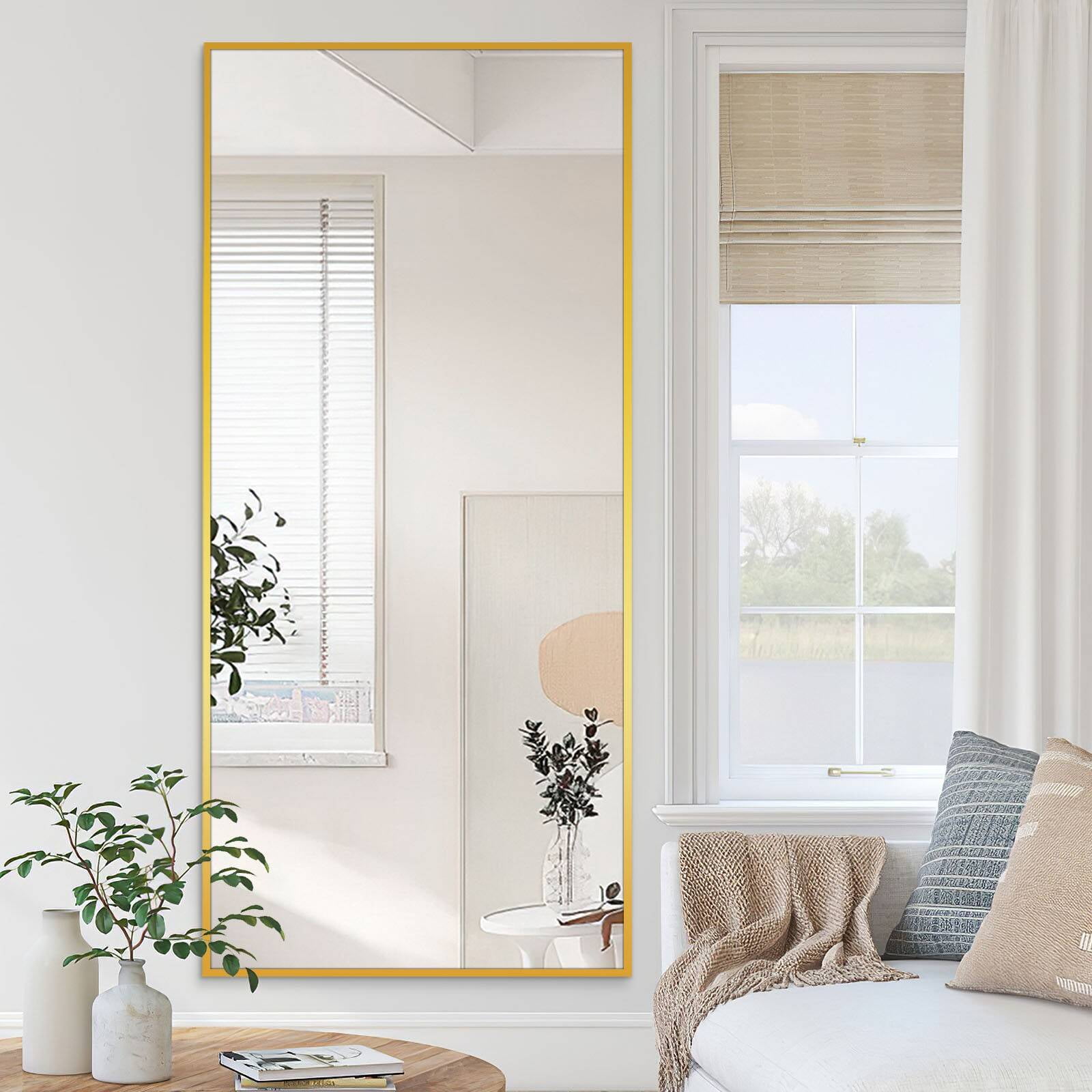 Neutypechic Rectangle Full Length Wall/Floor Mirror with Thin Rim,47.2