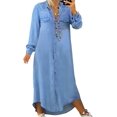 thumbnail image 1 of Xishao Vestido de mezclilla ligero, delgado, gran color sólido, vestido largo de mezclilla de un solo botonadura Xishao ropa, 1 of 2