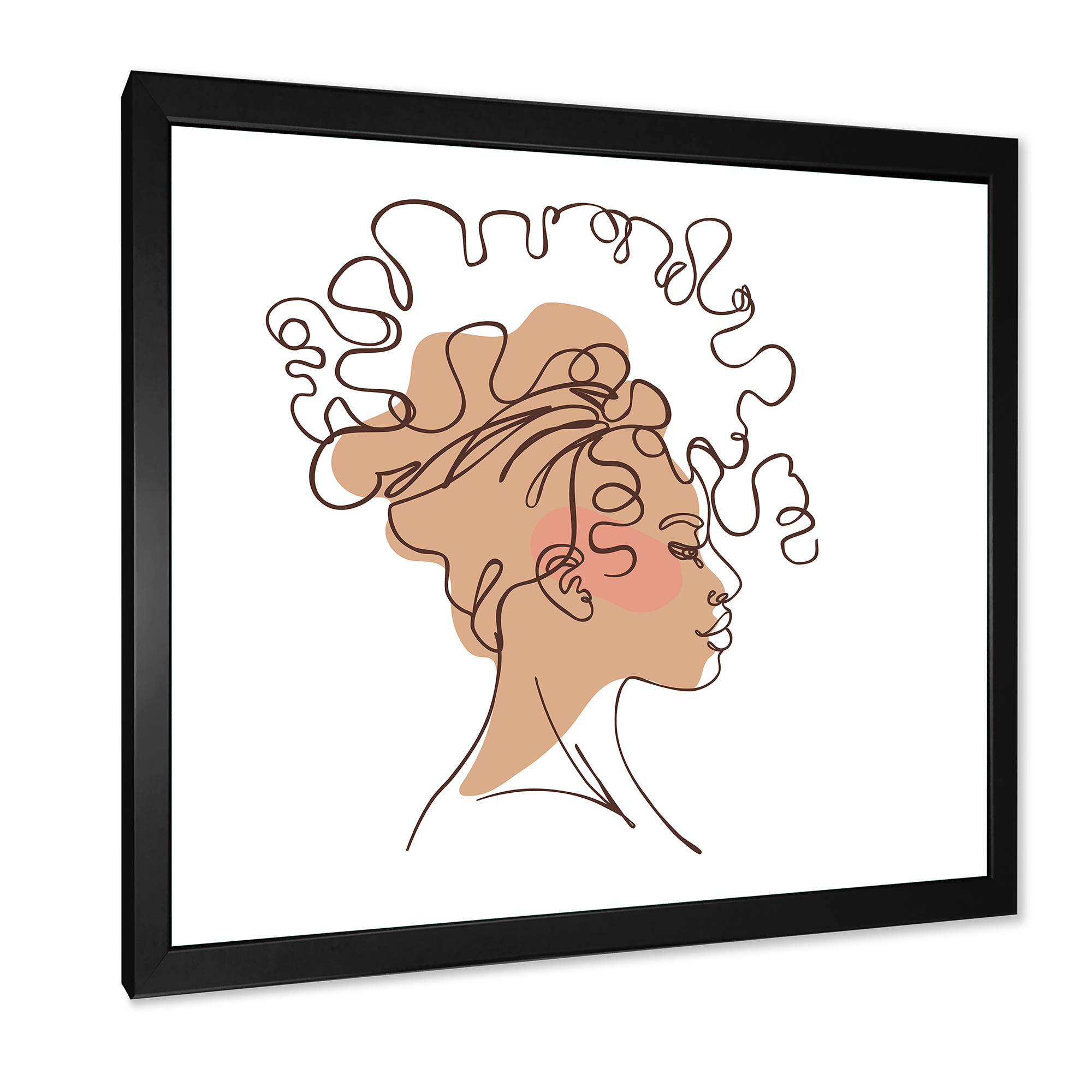 Designart 'One Line Portrait of Afro American Woman I' Modern Framed Art Print
