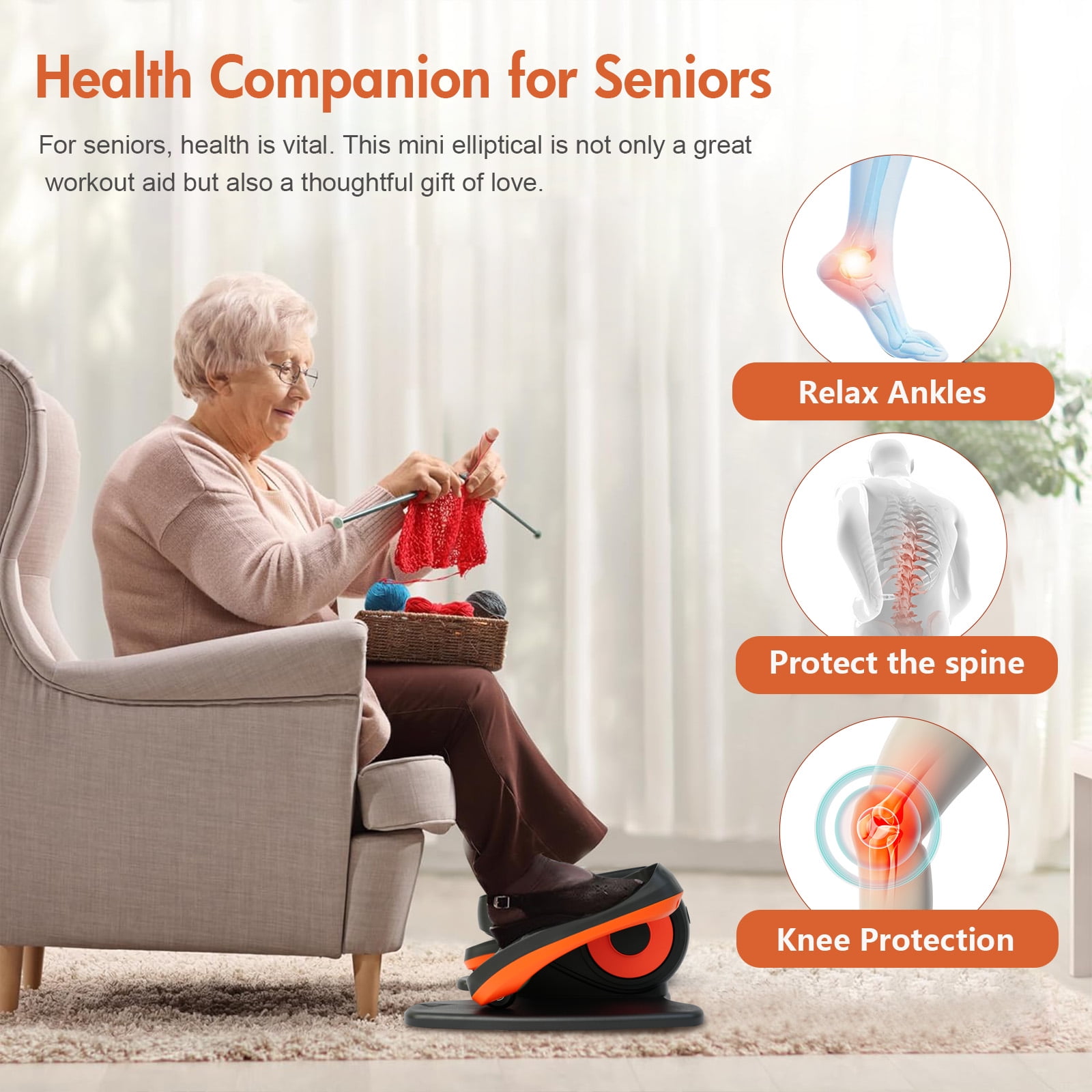 ALSO GO Under Desk Elliptical Machine, Seated Elliptical Machine with LCD Display, Ellipse Leg Exerciser for Seniors with 15-Level Adjustable Speed