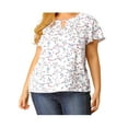 thumbnail image 3 of GRACE & GRANDEUR Women's Plus Size Keyhole Neck Short Sleeves Floral Chiffon Shirt Blouses 4X White, 3 of 8