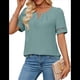 thumbnail image 2 of Camisa Elegante de Corta con Encaje y Mangas Huecas para Mujer, Color Liso, Verde L, 2 of 5