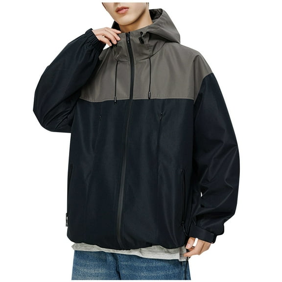 Mens Windbreaker Jackets Windbreaker Front-Zip Jacket Man Outdoors Work Clothes Interchange Jacket Styles Lovers Leisure Time Motion Hooded Loose Coat Black M