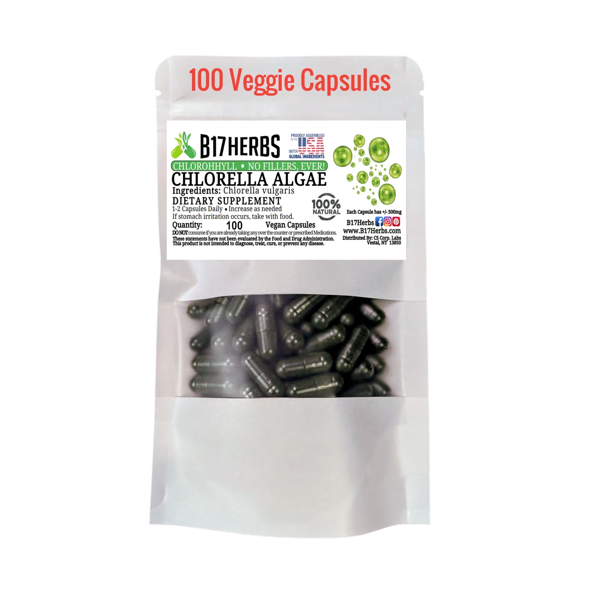 Chlorella Broken Cell Wall Vegetarian Supplement, 500mg, 100 Veggie Capsules