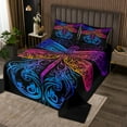 thumbnail image 2 of Erosebridal Hippie Dragonfly Bedspread Sets Queen Size, Colorful Gradient Animal Bed Quilt 3pcs, 2 of 5
