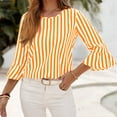 thumbnail image 5 of Womens Striped Shirts Ruffle 3/4 Length Sleeve Womens Tops Crew Neck T Shirts Color Block Blouses Dressy Casual Tees, 5 of 7