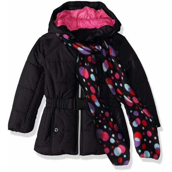 S. Rothschild Baby Girls Puffy Jacket Puffer with Scarf (5/6, Black)