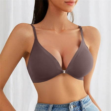Blczomt Womens Bra Front Closure Seamless Gray Balconette Comfortable Bra