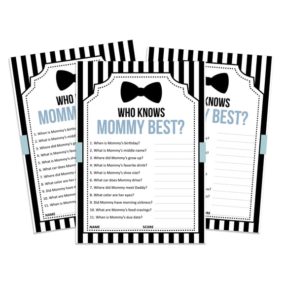 Inkdotpot Who Knows Mommy Best Baby Shower Game - Fun Baby Shower Party Games, Activities, Decorations, Little Man Theme Party Collection - Pack Of 50-a