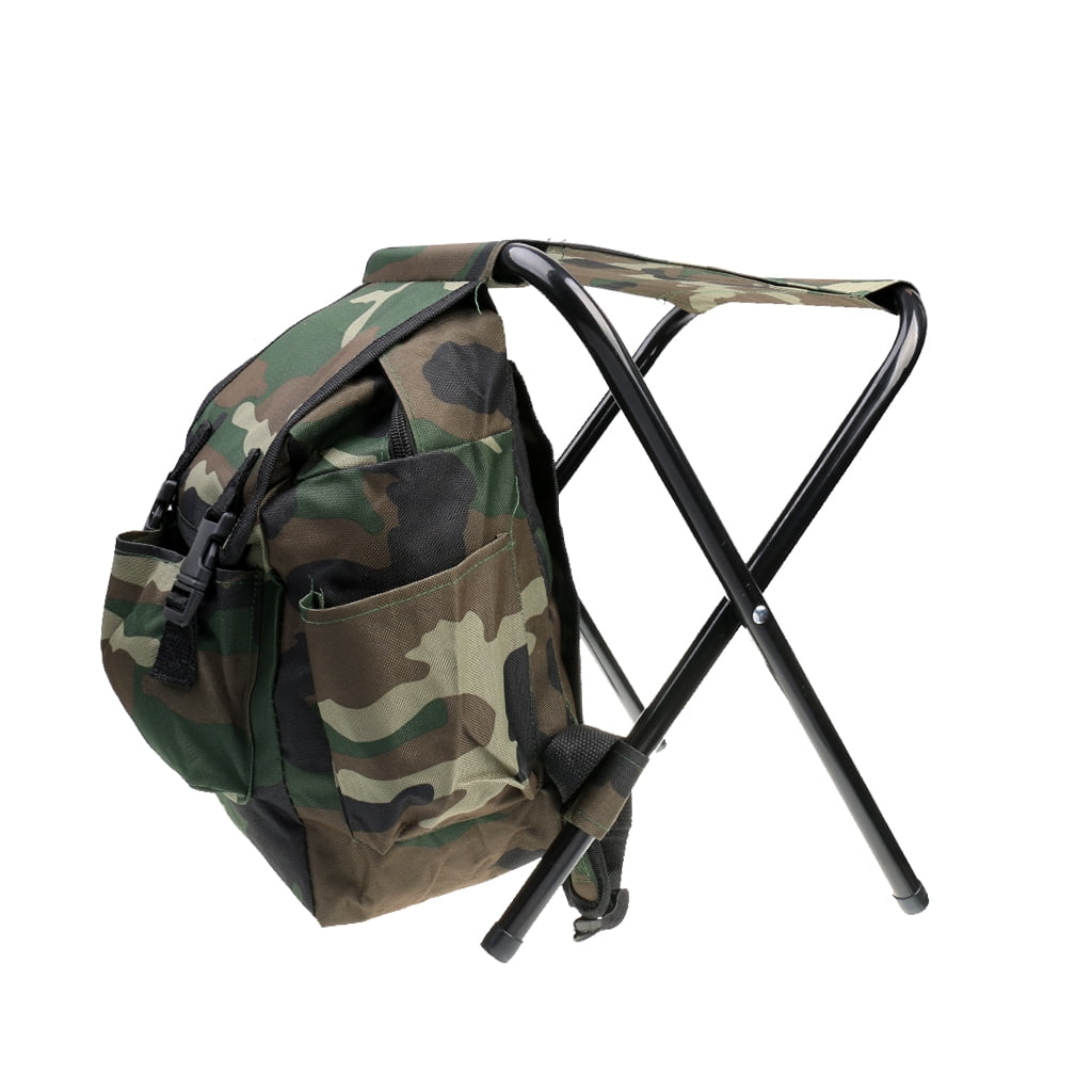 2 in 1 Oxford Fishing Tackle Backpack Bag Camping Foldable Stool Seat Chair 