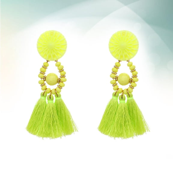 HONITANO 1 Pair Tassel Earrings Sparkly Dangle Earrings Women Bohemian Beaded Retro Jewelry Fluorescent Yellow