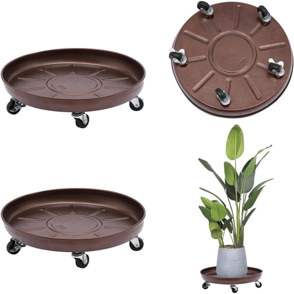 2-Pack Caddies 16'' Round Rolling Stands with Wheels Iron Tray & Rubber Wheels for Potted , Indoor/Outdoor Use