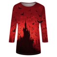 thumbnail image 6 of WTOBBY Women's Fall Fashion Essential 3/4 Sleeve Round Neck Halloween Print Casual T-Shirt Top for Holiday Parties and Everyday Outfits,Red 2XL, 6 of 6