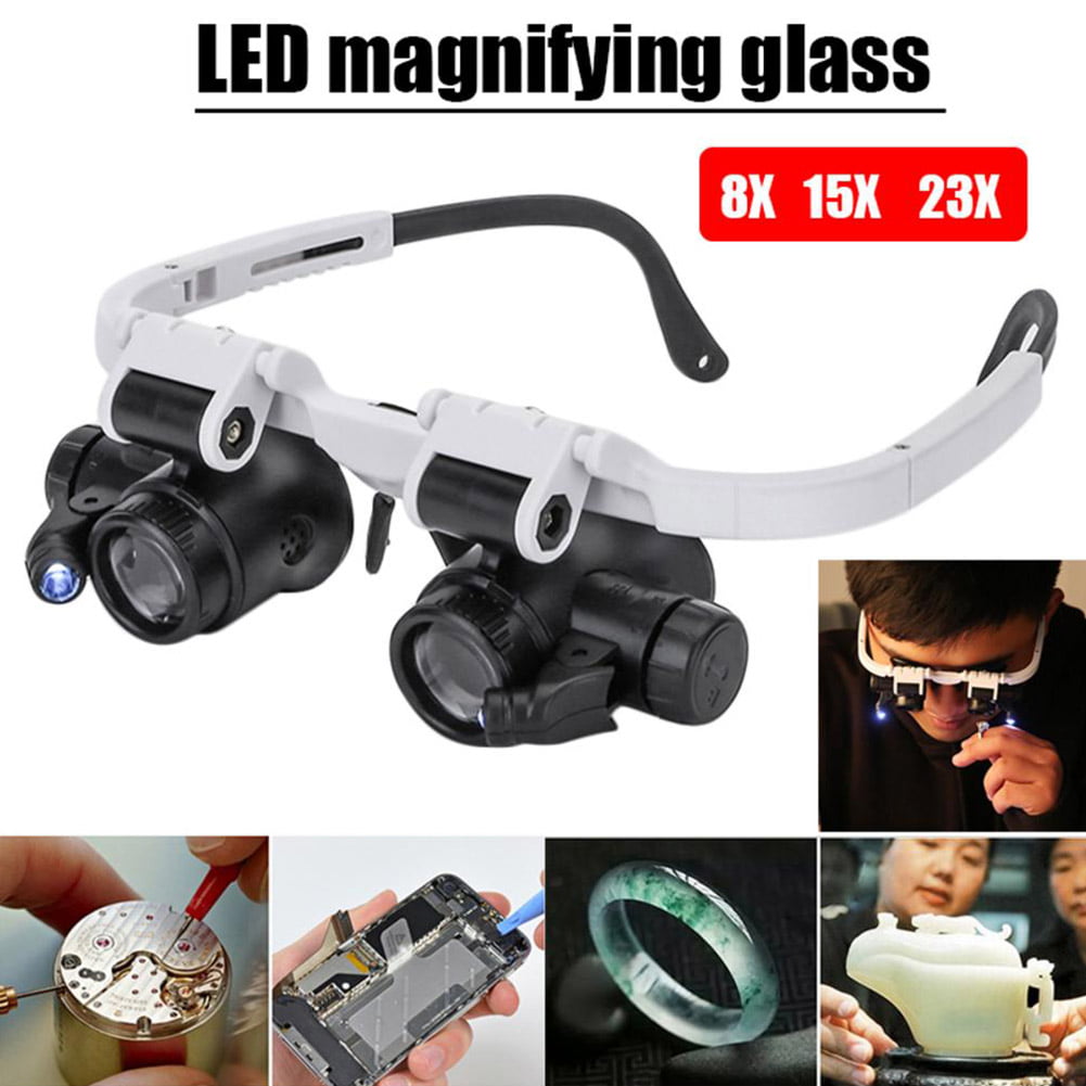 EF7C 20x Magnifying Eye Magnifier Glasses Loupe Lens Jeweler LED Light Rotatable 