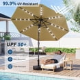 thumbnail image 4 of 10FT Rectangular Solar Patio Umbrella with 32 LED Lights - Large Outdoor Market Parasol, Crank Lift, Push Button Tilt, 8 Sturdy Ribs, UV Protection, Easy Assembly, Base Included -  Khaki, 4 of 7