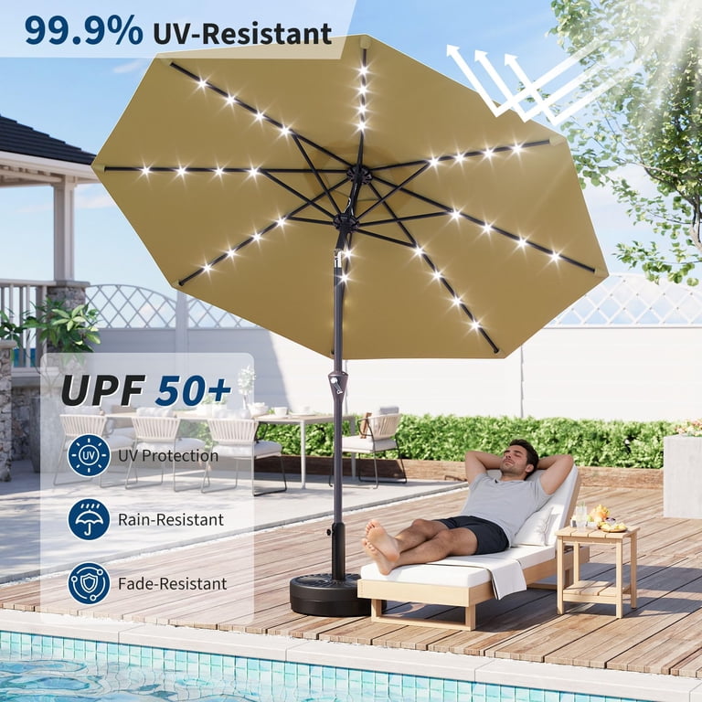 10 patio solar led light umbrella sunshade gazebo garden market EliteShade USA 10-Year-Non-Fading 9ft with 80 Lights Umbrellas Outdoor Table Umbrella with Ventilation and more all in one 10 ft. Aluminum Market Solar